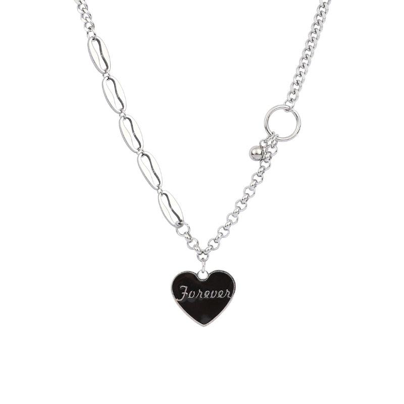 

Letter Forever Engraving Stainless Steel Chunky Chain for Women Y2K Love Heart Pendant Necklace Cool Streetwear Neck New срібний