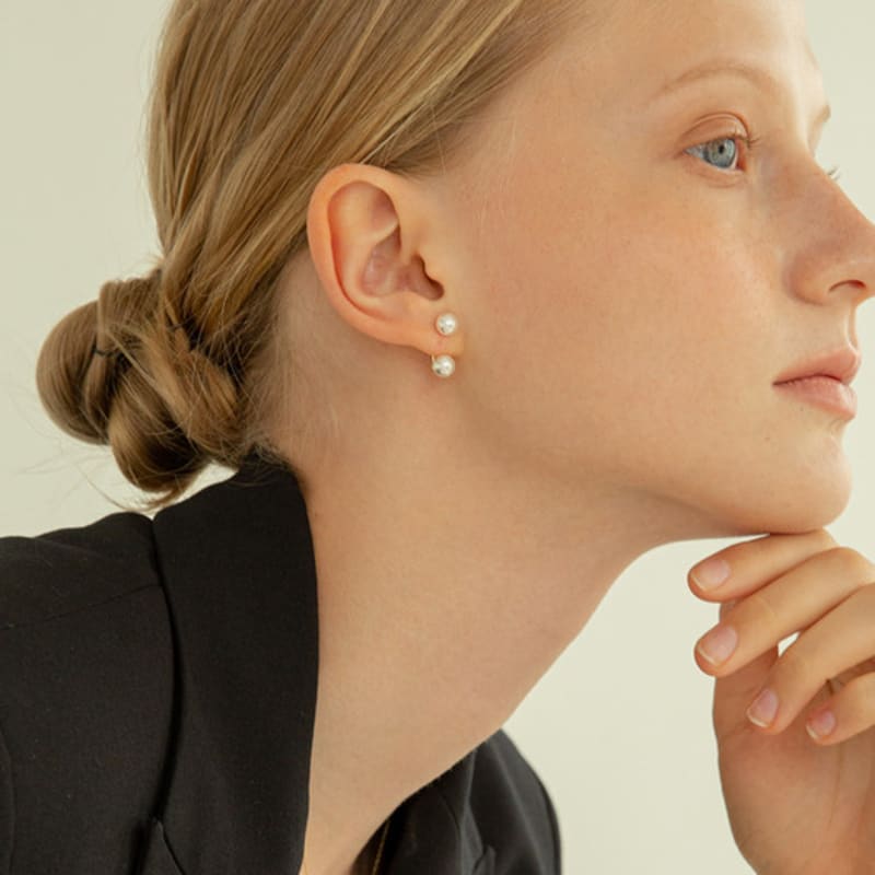 LUNNE 14k Double Pearl Two-Way Earrings (14k Gold) #L25