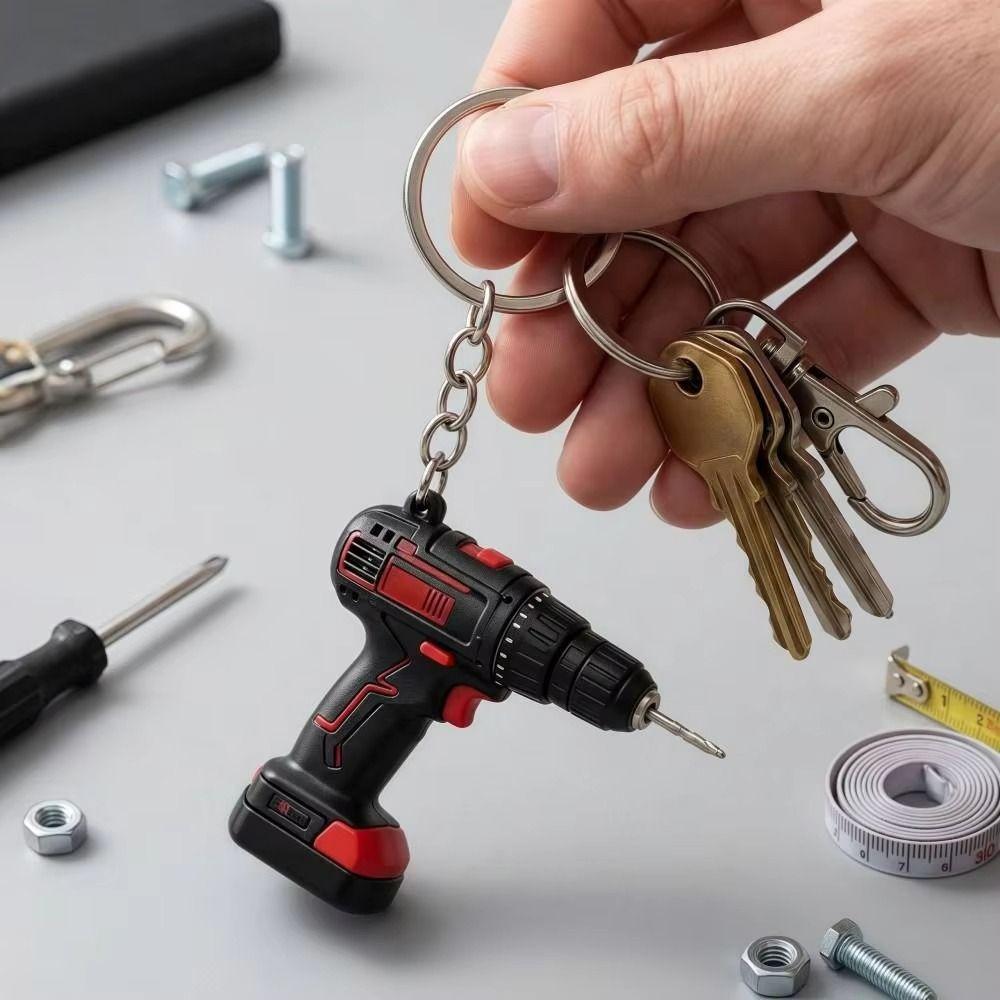 Cool Design Electric Drill Key Chain Lifelike Handheld Drill Pendant Drill Key Ring Key Accessory