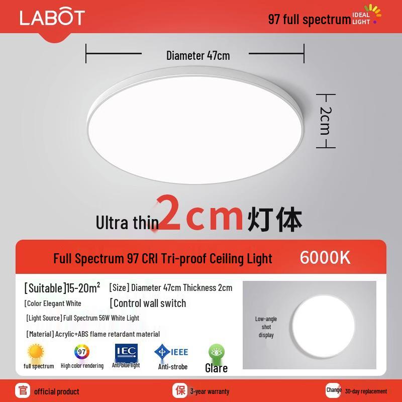 LED Ceiling Light: Three-Proof, Modern Minimalist Design for Bedroom, Balcony, Bathroom - Eye-Protective, Round Main Light