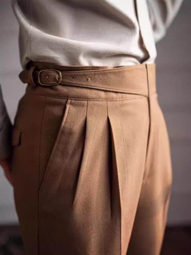Herren Italienische Neapolitanische High-Waist Gerade Hose: Britischer Retro-Stil für Frühling & Herbst