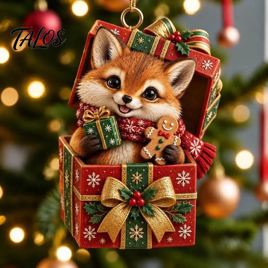 Holiday Gift Exchange Accessories Christmas Forest Animal Ornament, 2D Flat Acrylic Fox Reindeer Squirrel Raccoon in Unique Hanging Ornaments