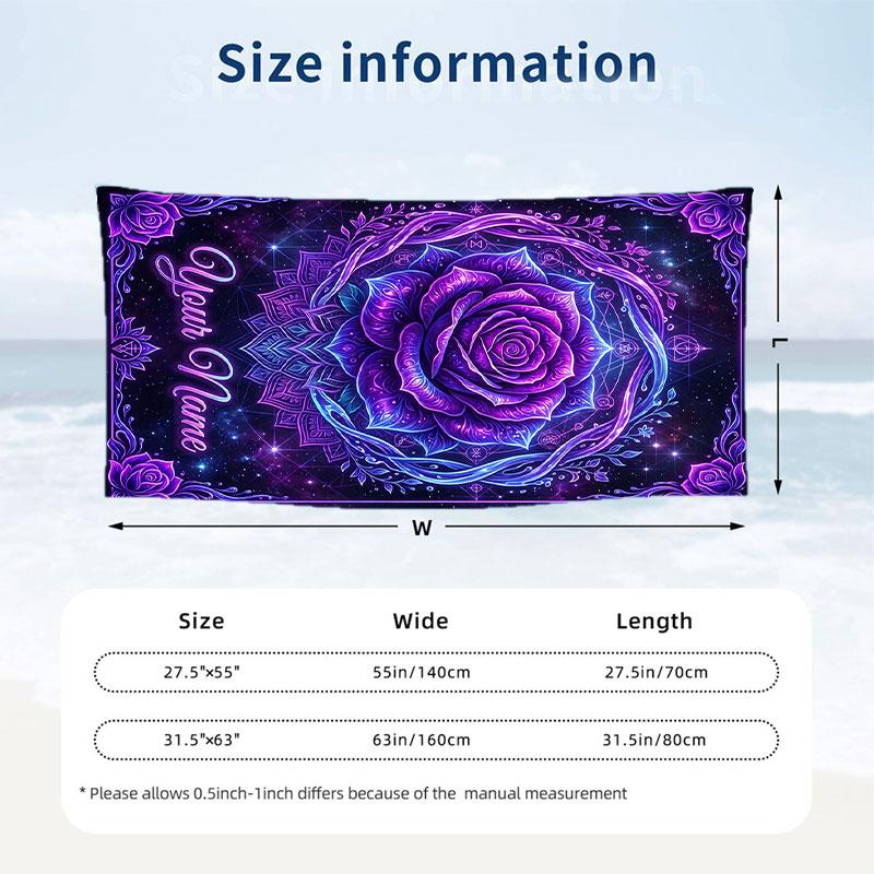 Purple Leopard Fashion Theme Quick Dry Beach Towel Custom Name Text Print Large Sand Resistant Towel Beach Vacation
