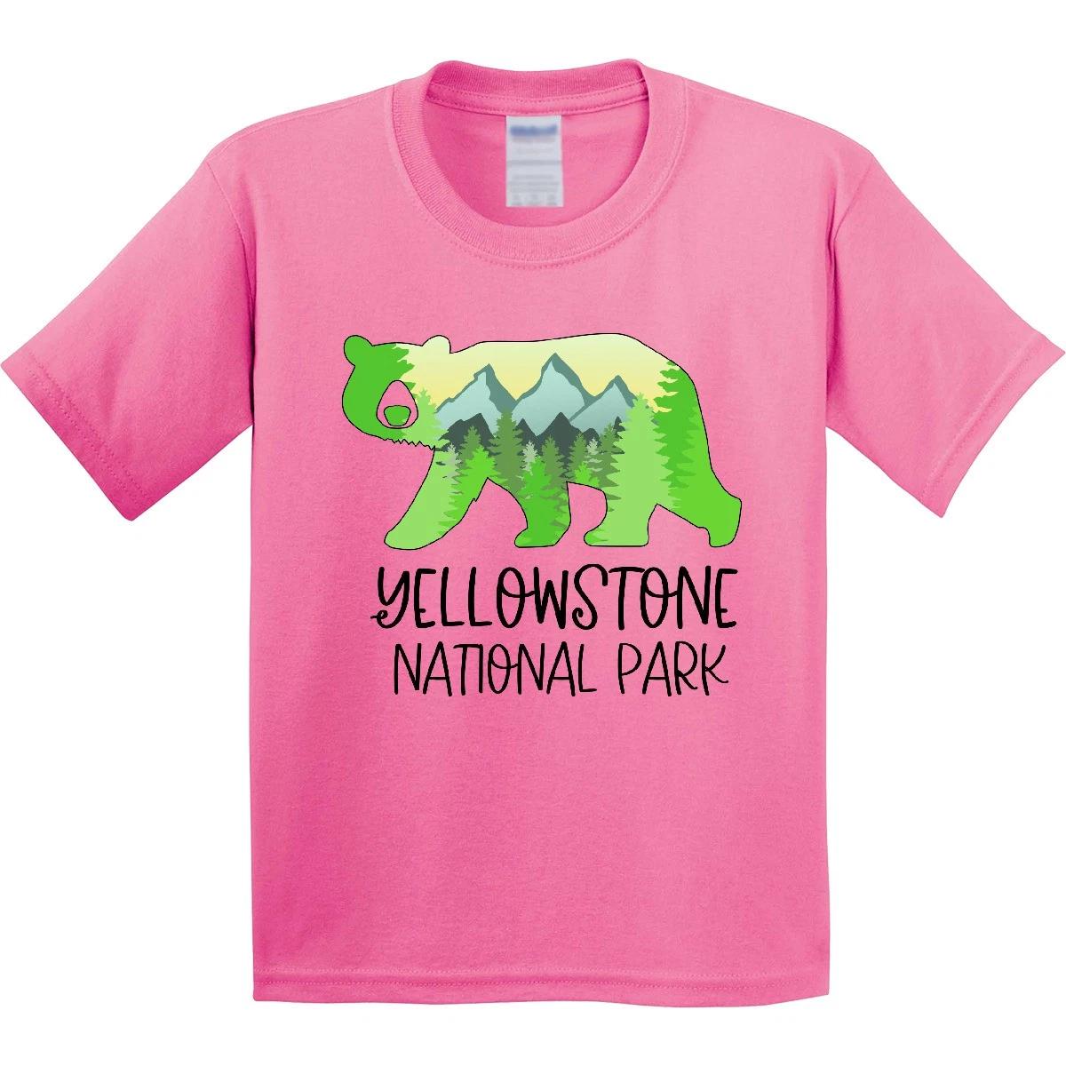 Inktastic Yellowstone National Park- Mountains And Bear Shape Youth T-Shirt Home 140
