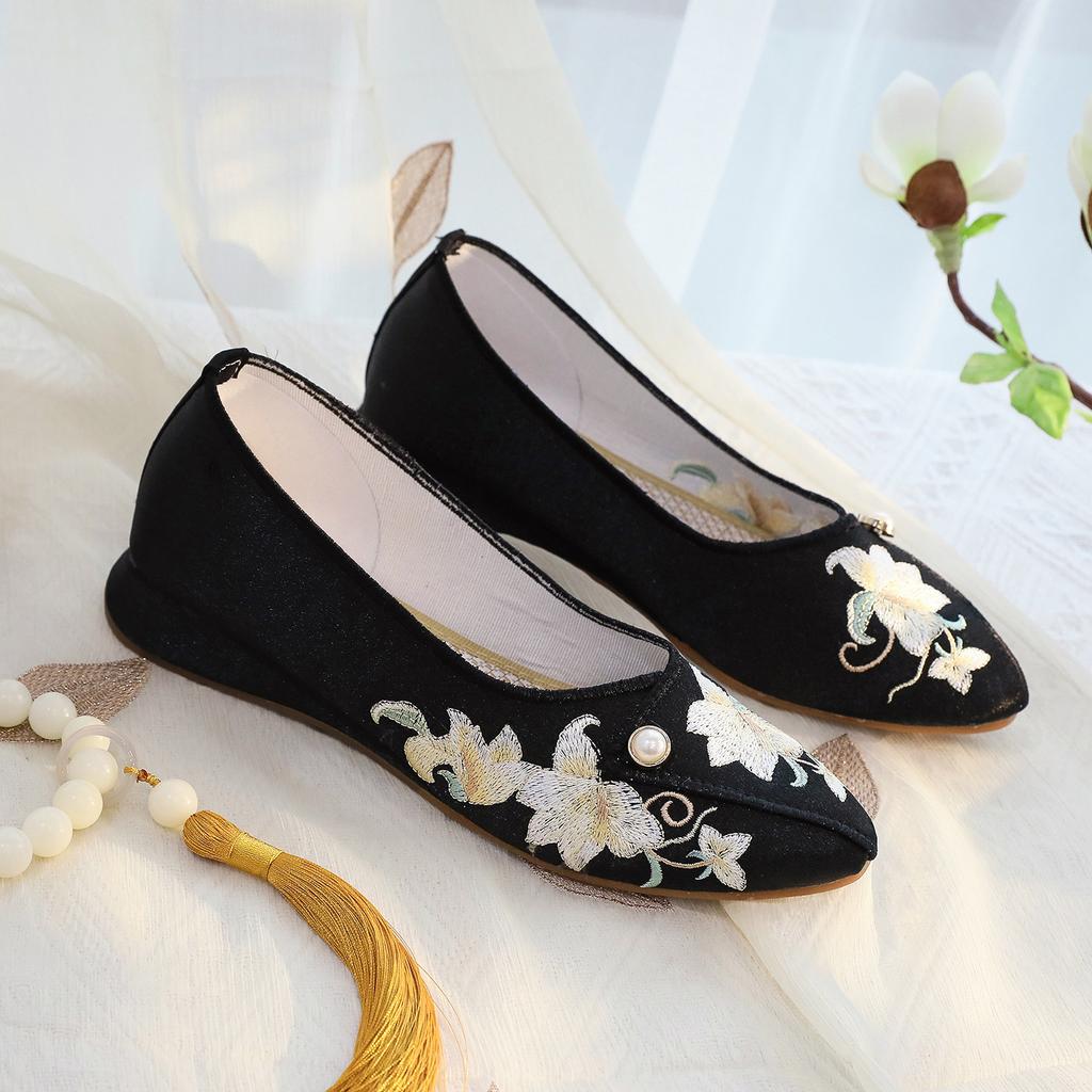 Lanting, New Chinese Style Embroidered Shoes, Ethnic Style Canvas Shoes, Ancient Hanfu Flat Heels