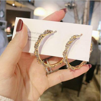 Women's Round Crystal Hip Hop Ring Earrings Party Big Circle Bride Big Rhinestone Gift Valentine's Day Gift