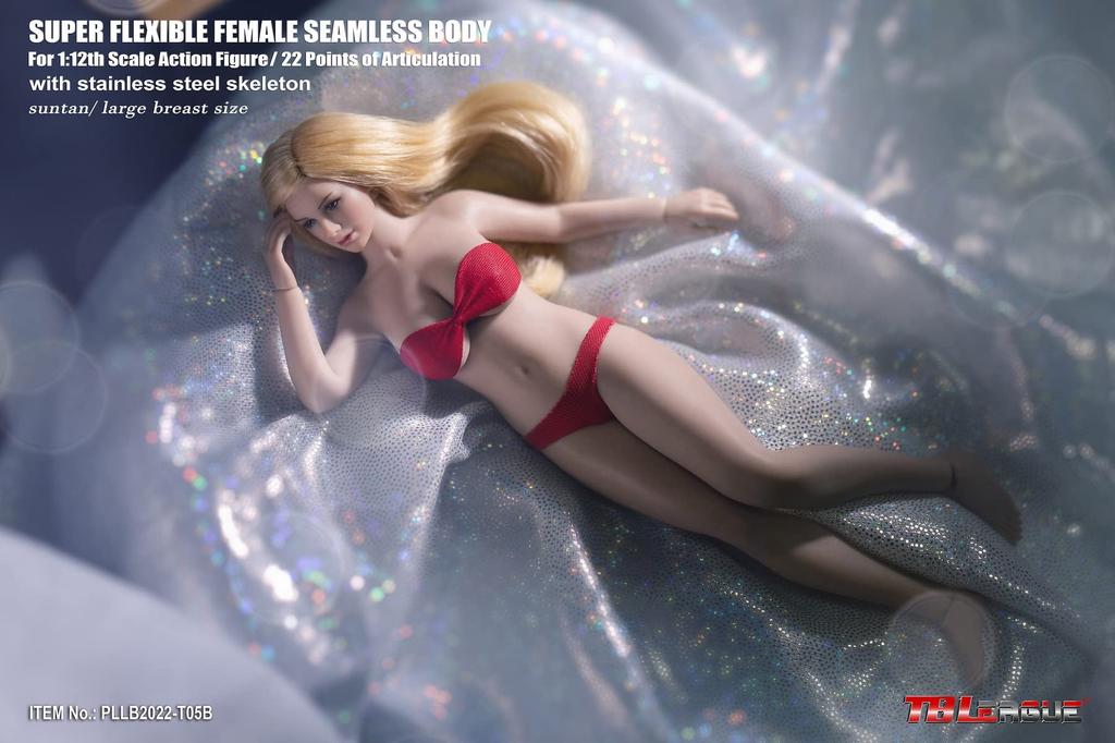 OBEST Latest TBLeague Scale 2D Voluptuous Body with Head and Bikini Seamless Tan 1/12 Figure, Set, Ultra-Flexible Figure, PLMB2022-T05B,