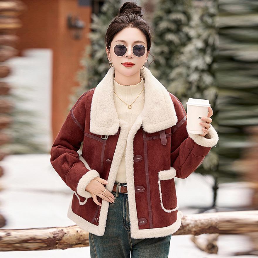 Fur Integrated Imitation Lamb Wool Coat Women's Autumn and Winter New Small Casual Loose Locomotive Jacket Tide