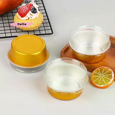 10 Pezzi di Coppe Rotonde in Foglio di Alluminio per Cottura con Coperchi Tazze Riutilizzabili per Cupcake per Dolci Torte Budino Gelatina - Strumenti da Cucina per la Cottura