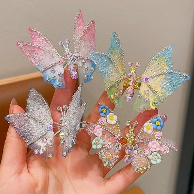 Trójwymiarowa spinka do włosów motyl z cyrkoniami wielokolorowa ruchome skrzydła klips do włosów nakrycie głowy akcesoria do włosów dla dzieci