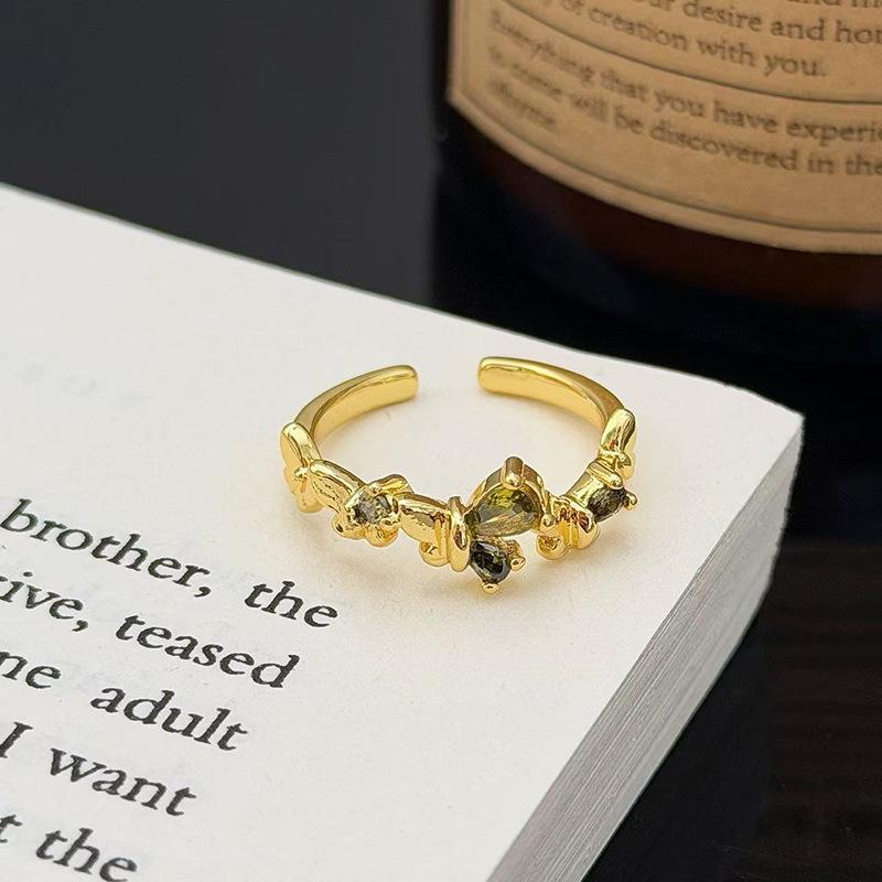 Medieval Vintage Fashion Retro Geometric Zircon Personality Opening Ring Female Cold Wind Niche Design Ring