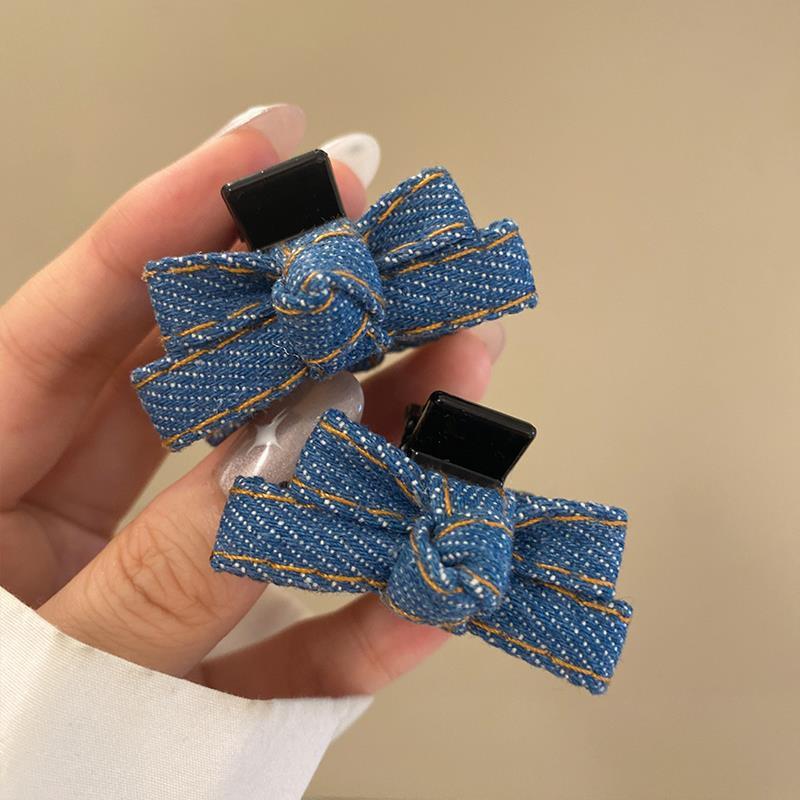 Koreanische Mode Blaue Denim Schleife Transparenter Grauer Haarspangen-Clip für Damen