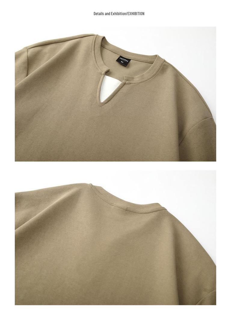 Men's Black Waffle Texture Faux Two-Piece Henley Long Sleeve T-Shirt - Korean College Style for Autumn