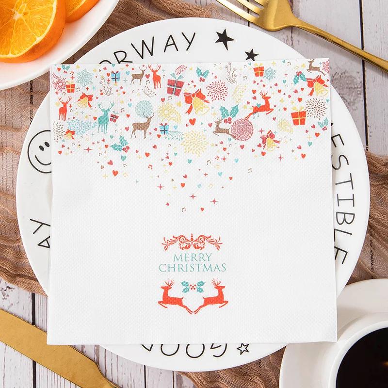 100PCS Christmas Paper Napkins 33X33CM Disposable Snowman Snowflake Reindeer Dinner Napkins Paper Hand Towels for Christmas