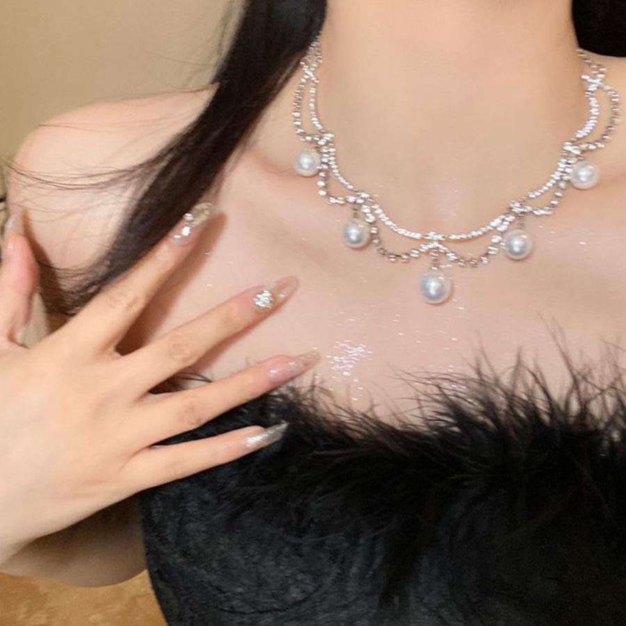 

Роскошное двухслойное ожерелье с кисточкой из бриллиантов и жемчуга - Модная, элегантная цепочка для ключиц для женщин