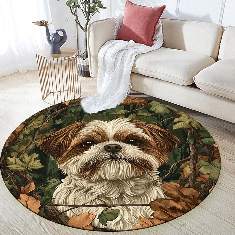 Vintage Shih Tzu Pattern Round rug,Carpet Rug for Living Room Bedroom Playroom ,Non-slip Floor Mat,Holiday Gifts and Birthday Gifts.