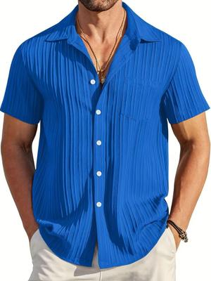 Camicia da Spiaggia Casual a Maniche Corte a Righe da Uomo per l'Estate