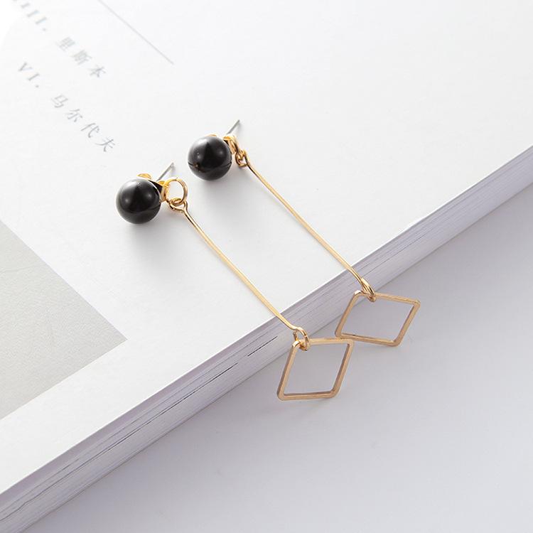 E1200 Temperament Pearl Stud Earrings Simple Long Geometric Earrings Schoolgirl Earrings Jewelry