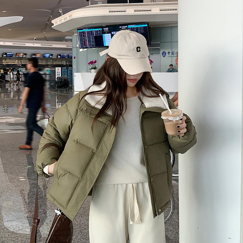 Lamb Wool Large Lapel Splicing Small Lambskin Down Cotton Clothes Women's Winter New Small Short Jacket Windproof