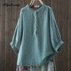 7 Colors Spring Summer Women Casual Blouse Stand Collar Pink Orange Yellow Blue Baggy Shirt Cotton Loose Ladies' Basic Blouse