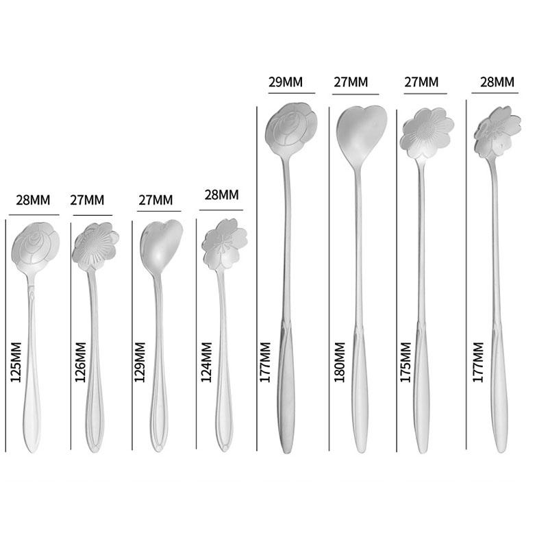 8-teiliges Blumen-Teelöffel-Set Kleiner Kaffeelöffel Niedlicher Eiscreme-Dessertlöffel Silber Gold Edelstahl Löffel für Kaffee Tee4