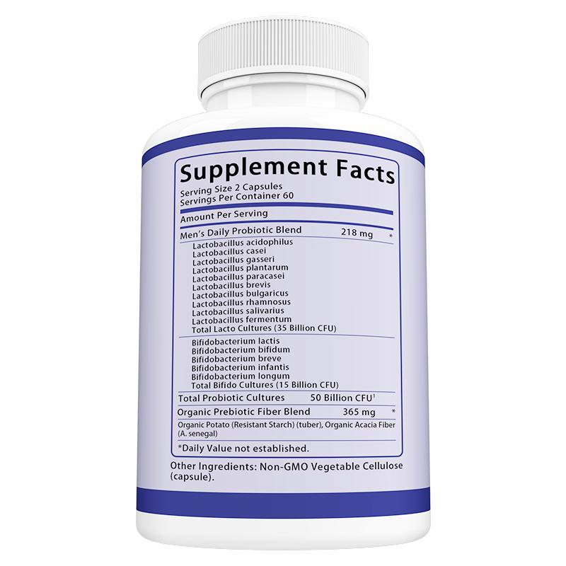 Men'S Daily Probiotic Blend Dietary Supplement, 120 Veggie Capsules Per Bottle