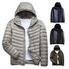 Men Cotton Jacket Hooded Long Sleeve Solid Color Down Coat with Pockets Full Zipper Closure Thin Quilted Winter Outwear