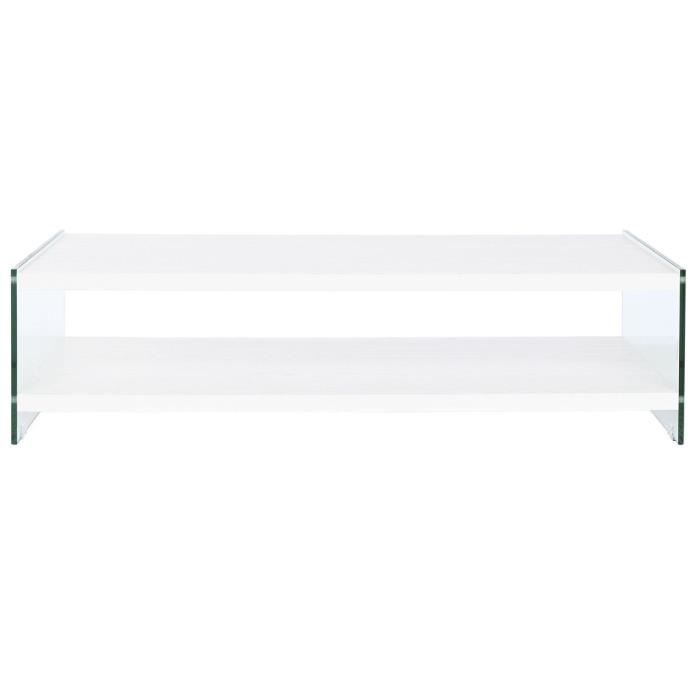 Table basse - Verre Bois MDF - Blanc - 130 x 65 x 35,5 cm