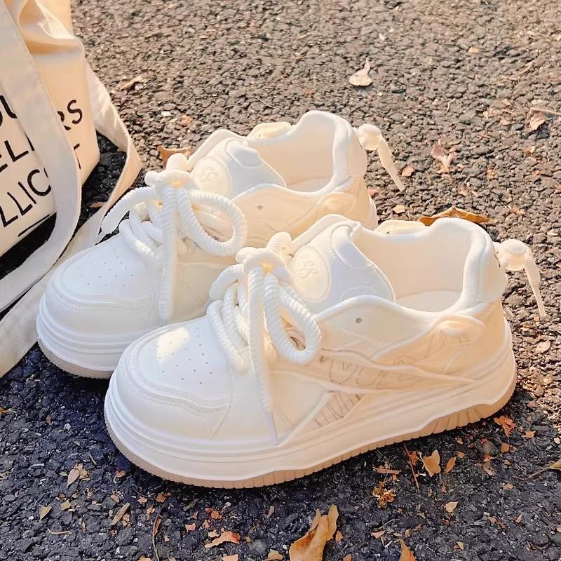 Women's White Platform Velcro Shoes - 2025 Spring/Autumn Style, Height-Increasing, Thick Sole, Casual & Versatile