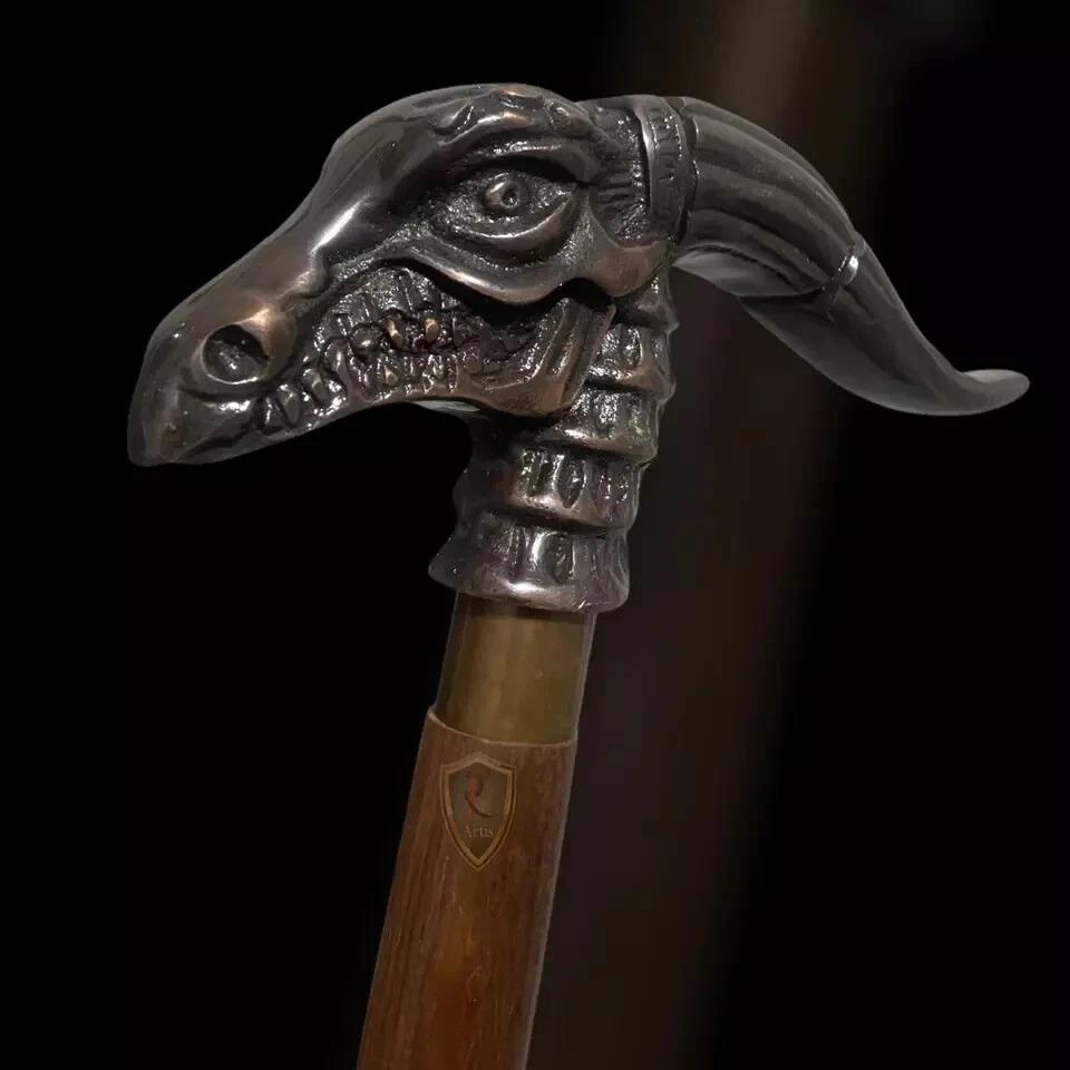 Gentlemen Walking Stick Antique Dragon Head Handle Nautical Wooden Walking Cane