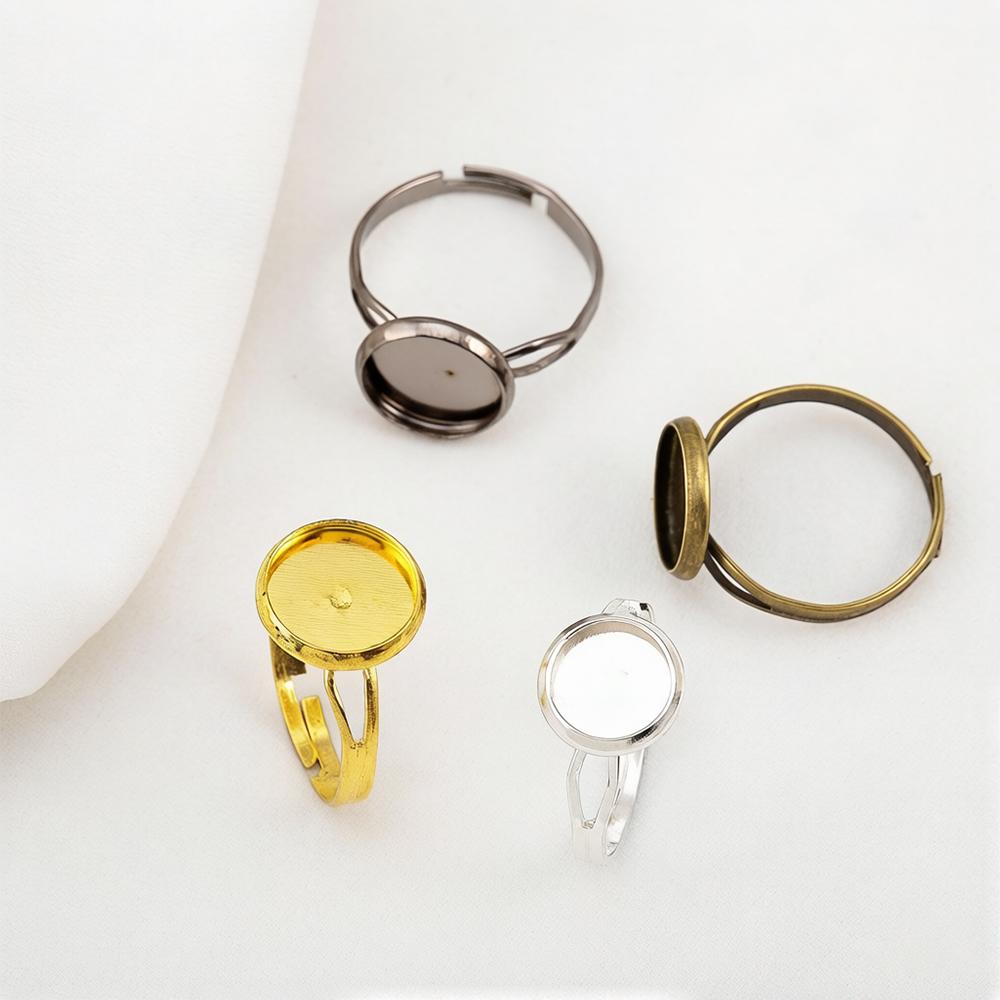 10pcs DIY Ring Blank Base Setting Iron Metal Adjustable Fit 8mm 10mm Glass Cabochons Rings Handmade Jewelry Making Accessories