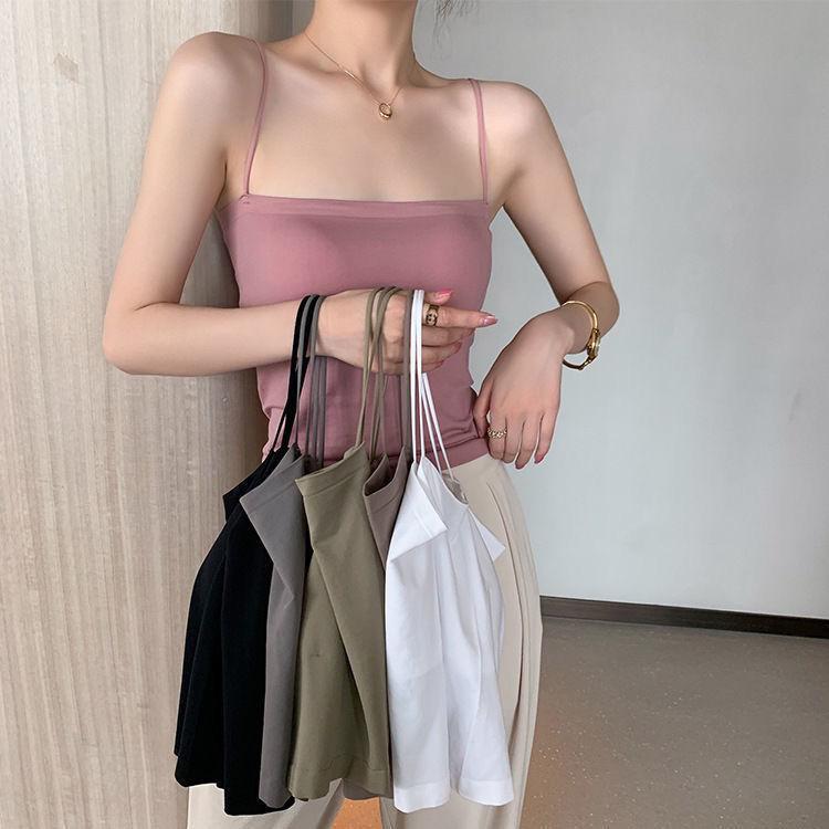 Strap with Chest Pad Vest Suspender with Thin Shoulder Strap Bra Underwear Sleeveless Top Female Slim Solid Color Tank Top