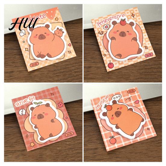 Glue-Free Sticky Pads 4 Pack Capybara Notepads, 30 Sheets Cute Self Cartoon Thick Paper Adhesive Notes Animal Memo Pads, for Office School Students