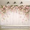2D Flat Printing White Wood Plank Background Cloth with Pink Flowers for Birthday Party Photoshoot