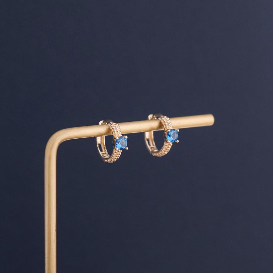 18K Gold Plated S925 Sterling Silver Blue Zircon Retro Earrings for Women 18K Gold Pair