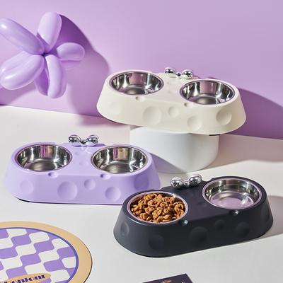 Pet Stainless Steel Double Bowl Cat Food Bowl Dog Rice Bowl Cat Bowl and Dog Bowl Anti-slip and Anti-knock Pet Double Bowl New Style