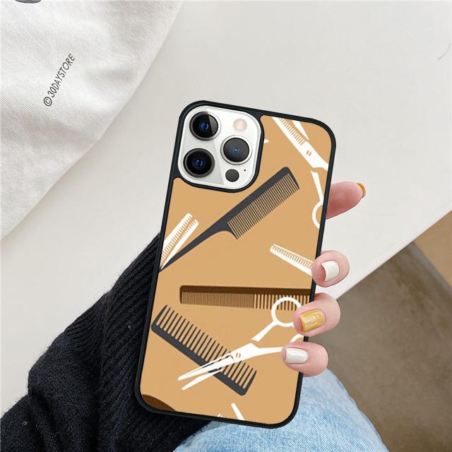 Scissors and Combs Barber Shop Hair Stylist Phone Case Cover For iPhone 17 Air 15 16 Pro Max 14 13 12 11 Pro Max Plus SE