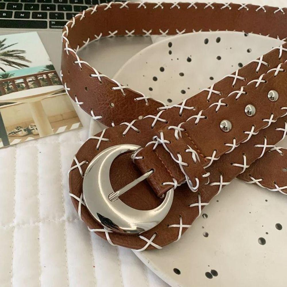 Korean Women's Belt Coffee Dress Jeans Belt Fashionable Wide Waist Belt  Streetwear