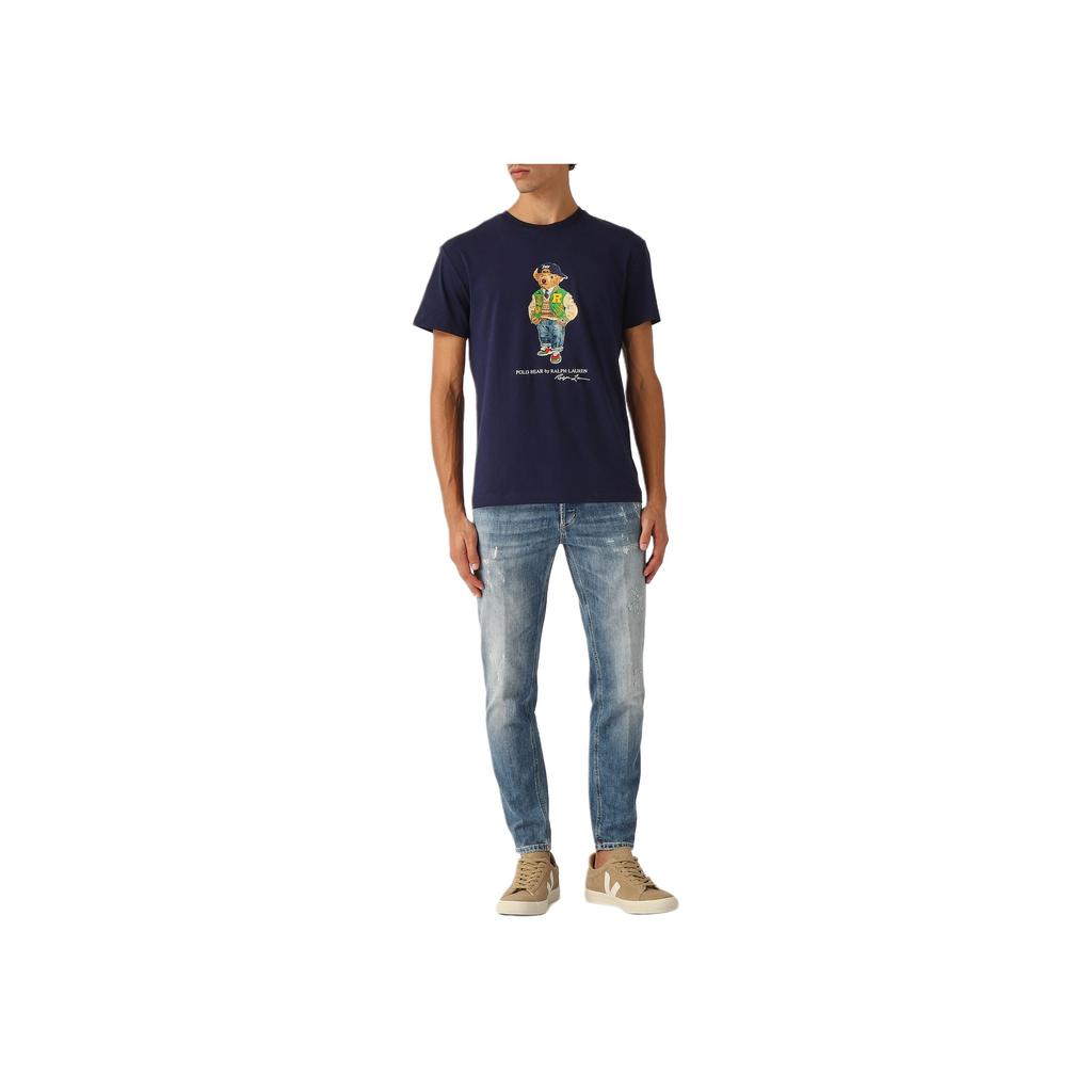 Polo Ralph Lauren Letter Bear Print Crew Neck Short Sleeve T-Shirt Men Tops Blue 710854497-039
