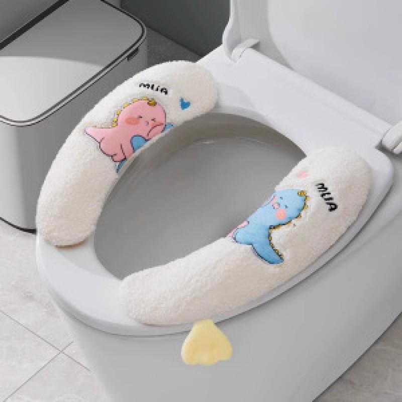 Washable Cartoon Toilet Seat Cover Home Bathroom - Soft Plush Use Zipper Multiple Cute Designs