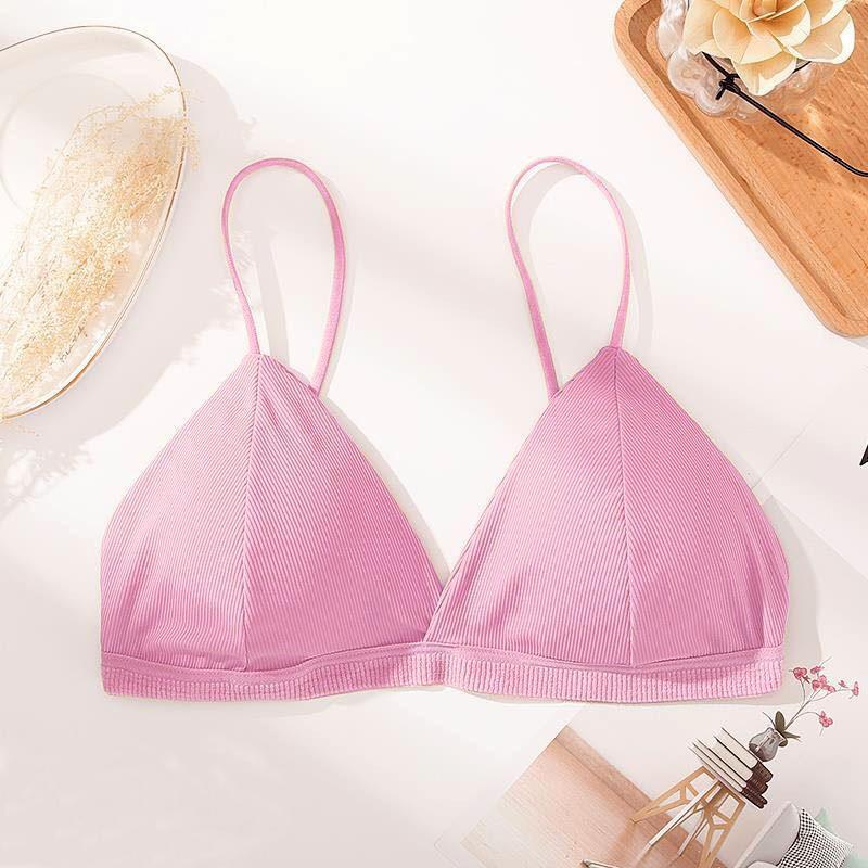 

Сексуальный женский тонкий французский бюстгальтер с треугольными чашками без стального кольца, тонкий бретель, красивый бюстгальтер на спине, топ без рукавов One Size розовый