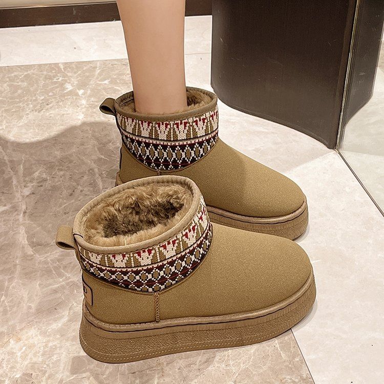 Ethnic Style Thick-soled Snow Boots Women's Winter Velvet Fur Integrated Cotton Shoes Non-slip Boots