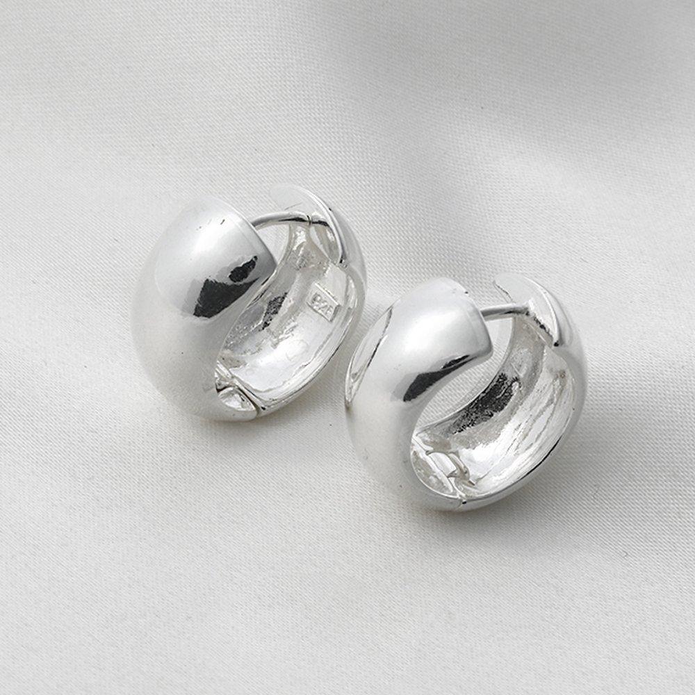 Mon Choix Silver Bold Ring One-Touch Earrings