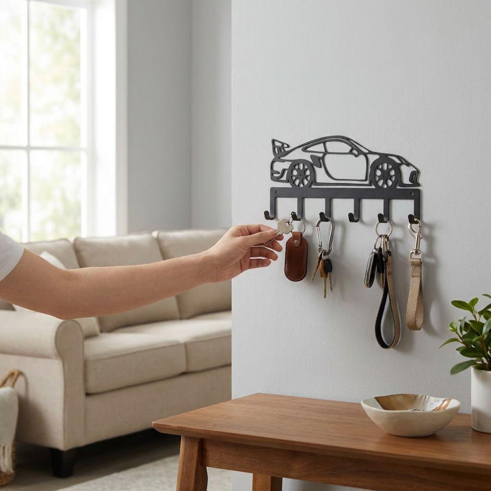 Wrought Iron Wall Mount Key Rack Sturdy 6 Hooks Sports Car Storage Hooks Entryway