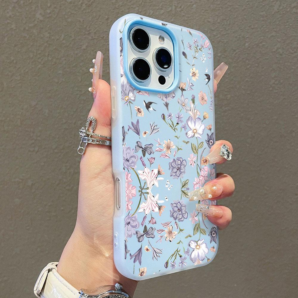 Phone Case For iPhone 17 Air 17 16 15 14 13 12 11 Pro Max XS X XR 7 8 16 Plus Elegant Blue Flower Candy Color Shockproof Cover