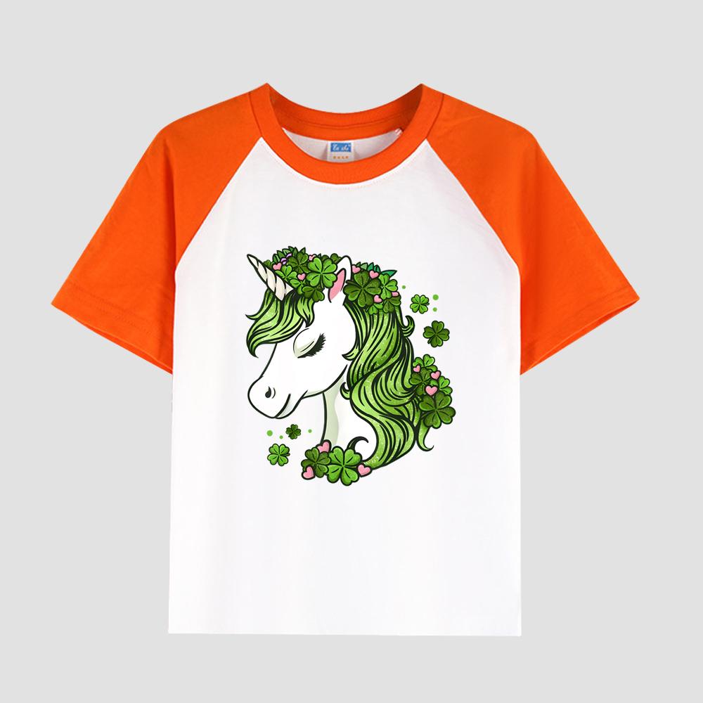 Barn T-shirt med tryckta blommor, kort ärm, rund hals, bomullstyg, flickors avslappnade stilfulla topp för sommaren