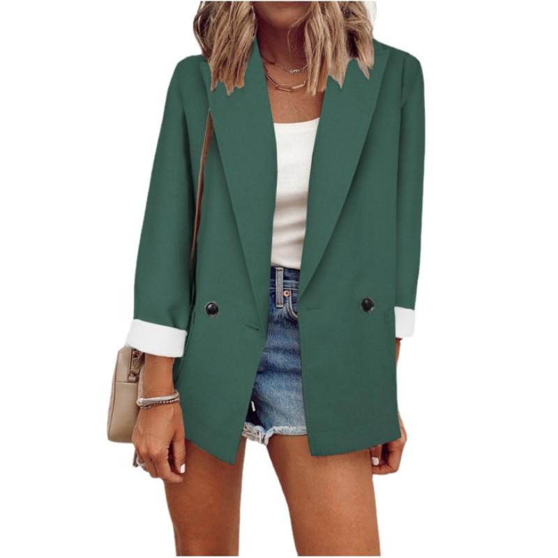 Women's Spring Solid Color Loose Suit Jacket Double-breasted Suit Collar Elegant Commuter Jacket