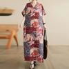 ZANZEA Womens Vintage Short Sleeve Floral Print Casual Long Dress