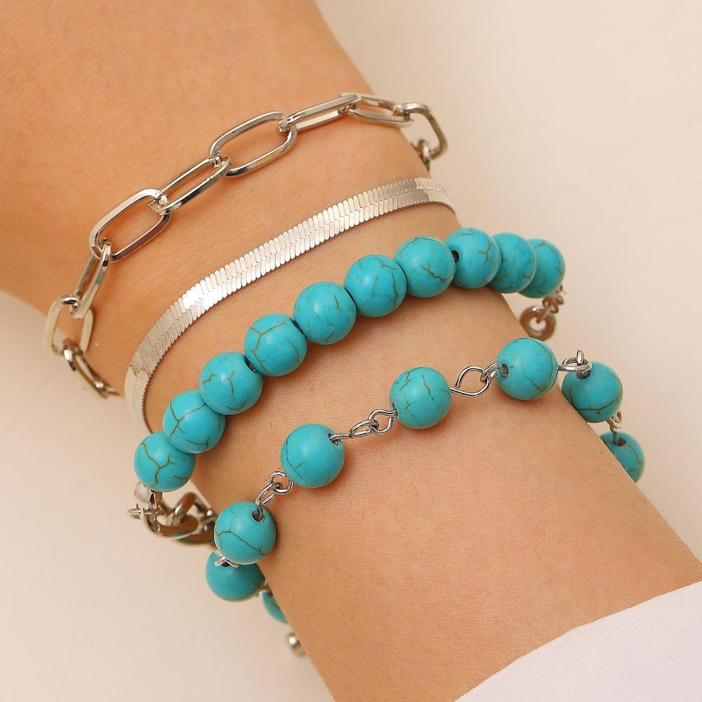 Beads Turquoise Bracelet Set Pearl Bohemian Style Hand Chain  Holiday