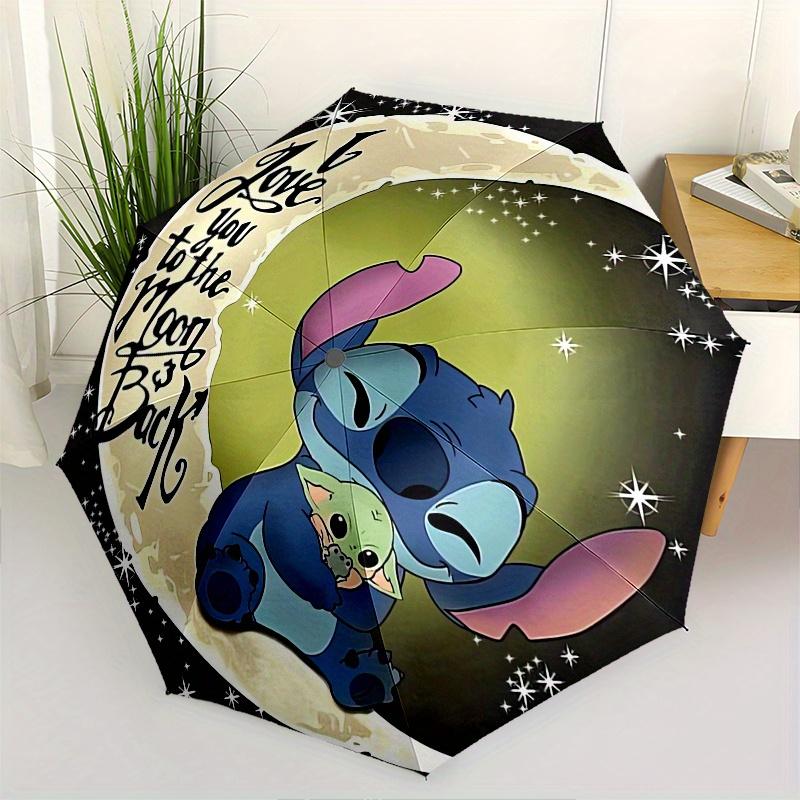 

Stitch,Moon Fully automatic themed umbrella 8 ribs durable iron frame, tri fold compact design, perfect as a gift, travel umbrella, unisex